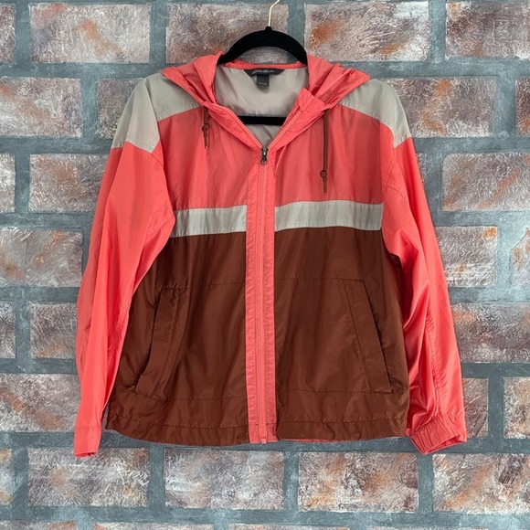 Eddie Bauer Coral and Brown Hooded Jacket - Picture 1 of 5